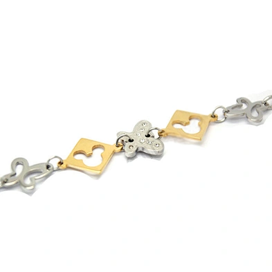 Gold plated square and butterfly finger chain ring bracelet
