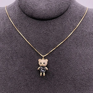 Shiny Black Onyx Silver Multi Cz Bear Gold Plating Chain Necklace Wedding Jewelry