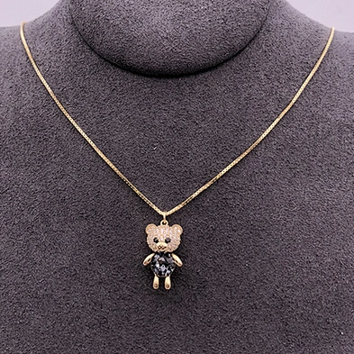 Shiny Black Onyx Silver Multi Cz Bear Gold Plating Chain Necklace Wedding Jewelry