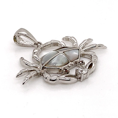 925 Silver Elegant Pretty Ladies Good Gift Cute Crab Pendant With White Pearl Oyster