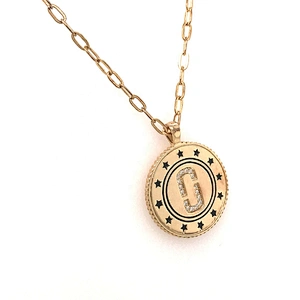 Wholesale Gold Plated Star Painting Round Shape Letter Charm Pendant
