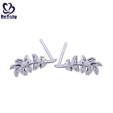 Brilliant women's leaf design cz silver piercing jewelry