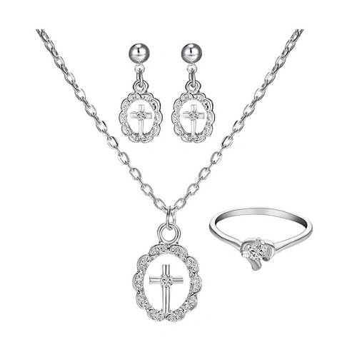 Fine 4 Pieces Big Costume Alloy Stainless Steel Cross Jewelry Set