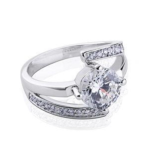Art deco silver engagement ring with white sapphire