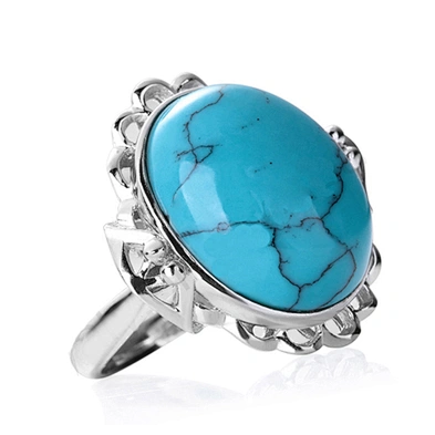 Oval Shaped Agate Stone Men'S Silver Turquoise Ring Arabic
