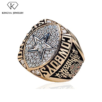 Fashion rough natural gemstone jewelry men's brass dallas cowboy ring