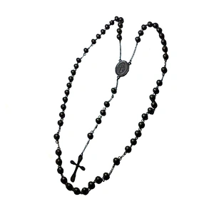 Stainless Steel Christian Rosary Catholic Beaded Chain Cross Pendant Necklace