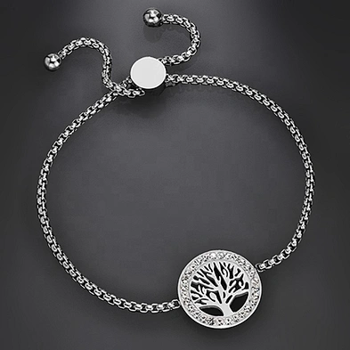 Stainless steel pull adjustable aromatherapy tree of life bracelet