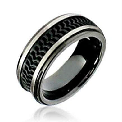 Fashion stainless steel men black silicon wedding band ring