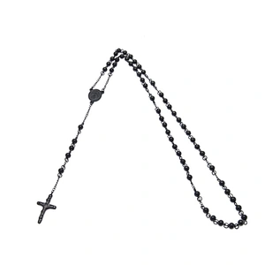 Stainless Steel Christian Rosary Catholic Beaded Chain Cross Pendant Necklace