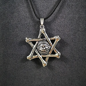 Hot style devil's eye hexagram black leather rope punk necklace