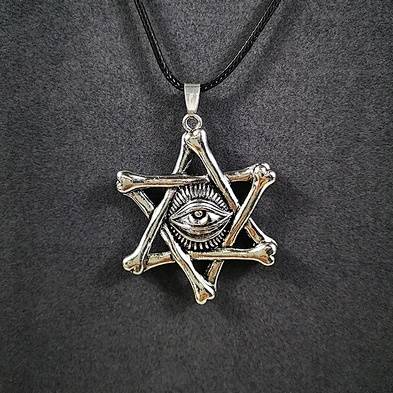 Hot style devil's eye hexagram black leather rope punk necklace