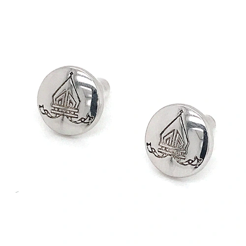 Custom design round joker engraved stud silver earrings men