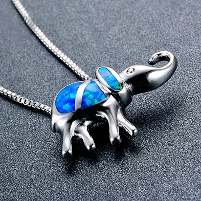 S925 pure silver blue opal treasure elephant pendant girl elephant necklace
