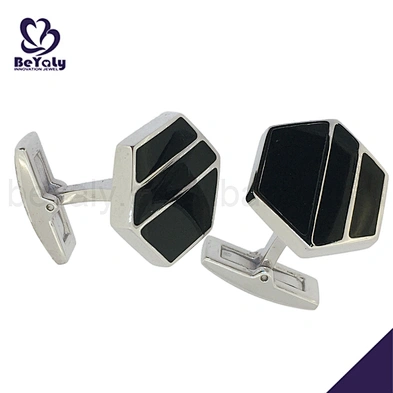 Black ceramic wholesale sexangle branded cufflinks tie clips