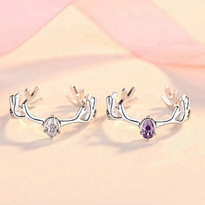 Deer Antler Silver Rings 925, Cubic Zirconia Ring In Sterling Silver