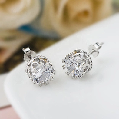 AAA cz crown shape dubai gold stud earrings