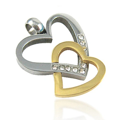 Fashion stainless steel cz couple gold heart necklace