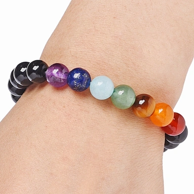 8mm Black Onyx Women Men Bohemia 7 Chakra Beaded Bracelet