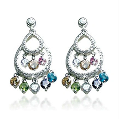 Colored stone custom design peacock shape earrings