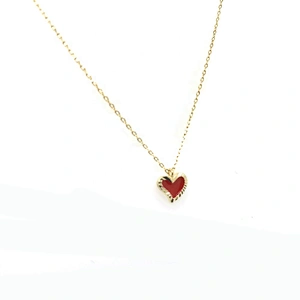 Gold Plating Embroidery Frame Epoxy Red Heart Pendant Jewelry Necklace
