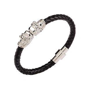 2019 leather skeleton mens hand skull bracelet silver bangle