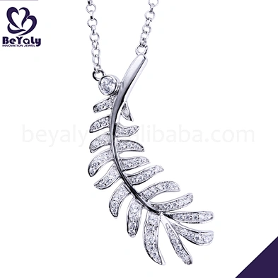 Boutique girls love silver shiny cz feather pendants