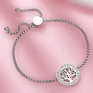 Stainless steel pull adjustable aromatherapy tree of life bracelet