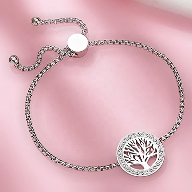 Stainless steel pull adjustable aromatherapy tree of life bracelet