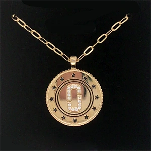 Gold Plated Star Painting Round Shape Custom Design Signet Charm Necklace