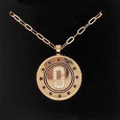 Gold Plated Star Painting Round Shape Custom Design Signet Charm Necklace