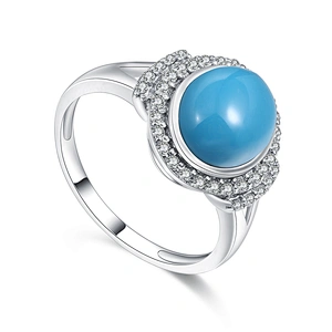 Fashion 925 silver cluster setting cz blue agate druzy ring