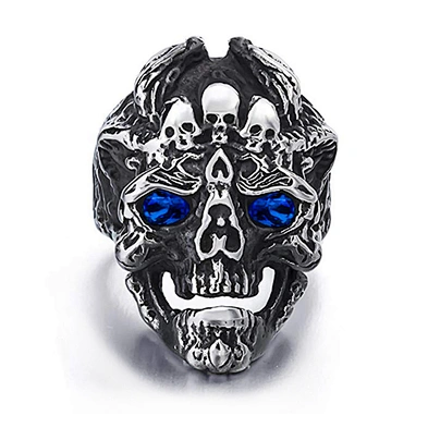 Hiphop Jewelry Stainless Steel Men'S Skull Rings, Gothic Skull Ring Eyes Mens Ring Vintage Jewelry