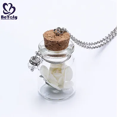 Glass Bottle Custom Women Pendant Jewelry Fashion Real Rose Necklace