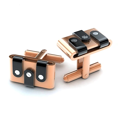 Luxurious rectangle black shell metal golden cufflink for men
