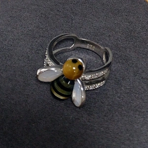 Bee Ring 925 Sterling Silver, Sea Abalone Shell 925 Cute Bee Ring