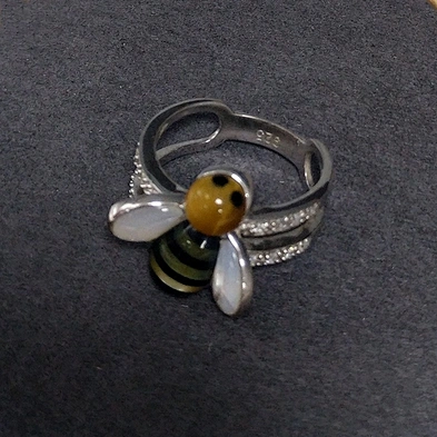 Bee Ring 925 Sterling Silver, Sea Abalone Shell 925 Cute Bee Ring