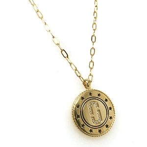 Gold Plated Star Painting Round Shape Custom Design Signet Charm Necklace
