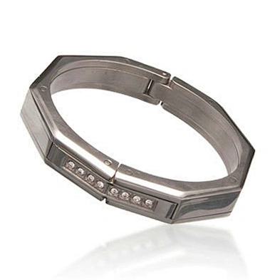 High end polygonal shape meander patterns platinum bangle