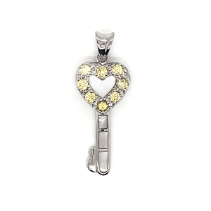 Generous Sterling Silver Gem-Studded Heart White Shell Key Shape Female Pendants