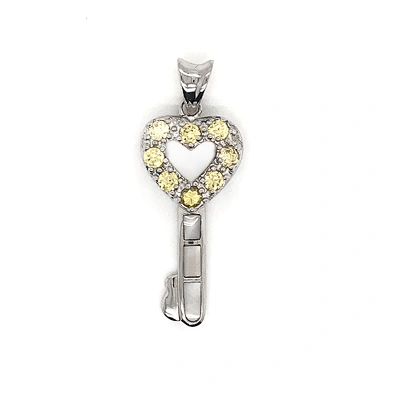 Generous Sterling Silver Gem-Studded Heart White Shell Key Shape Female Pendants