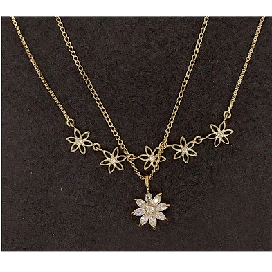 Women gold plated chain boho necklace cz flower jewelry in silver