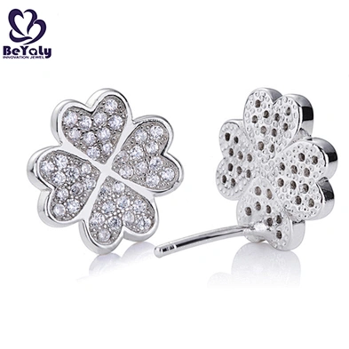 White Gold Plating Silver Jewelry Leaf Clover Design Earrings For Women