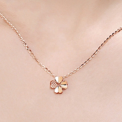 Fancy Rose Gold Clover Heart Necklace Silver Neckless Jewelry For Women