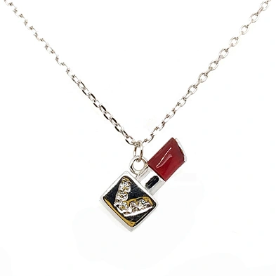 Shiny Cz Setting V Alphabet Silver Lipstick Shape Pendant Wholesale Necklace