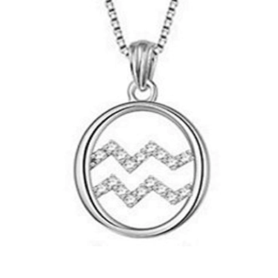 Zodiac Aquarius symbol round pendant silver jewelry
