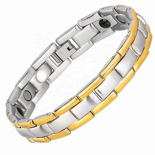 Shiny men cuff gold titanium bracelet with magnets