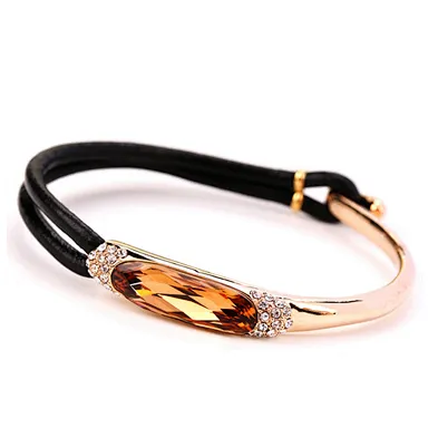Fashion silver cz setting turquoise and leather bracelet