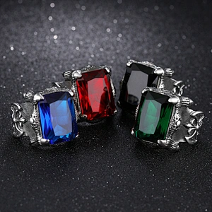 2020 Jewelry Stainless Steel Blue Red Green Colored Glass Ring