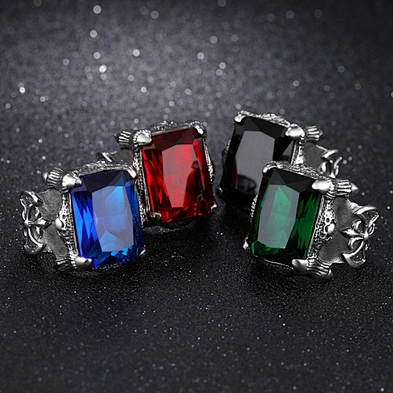 2020 Jewelry Stainless Steel Blue Red Green Colored Glass Ring